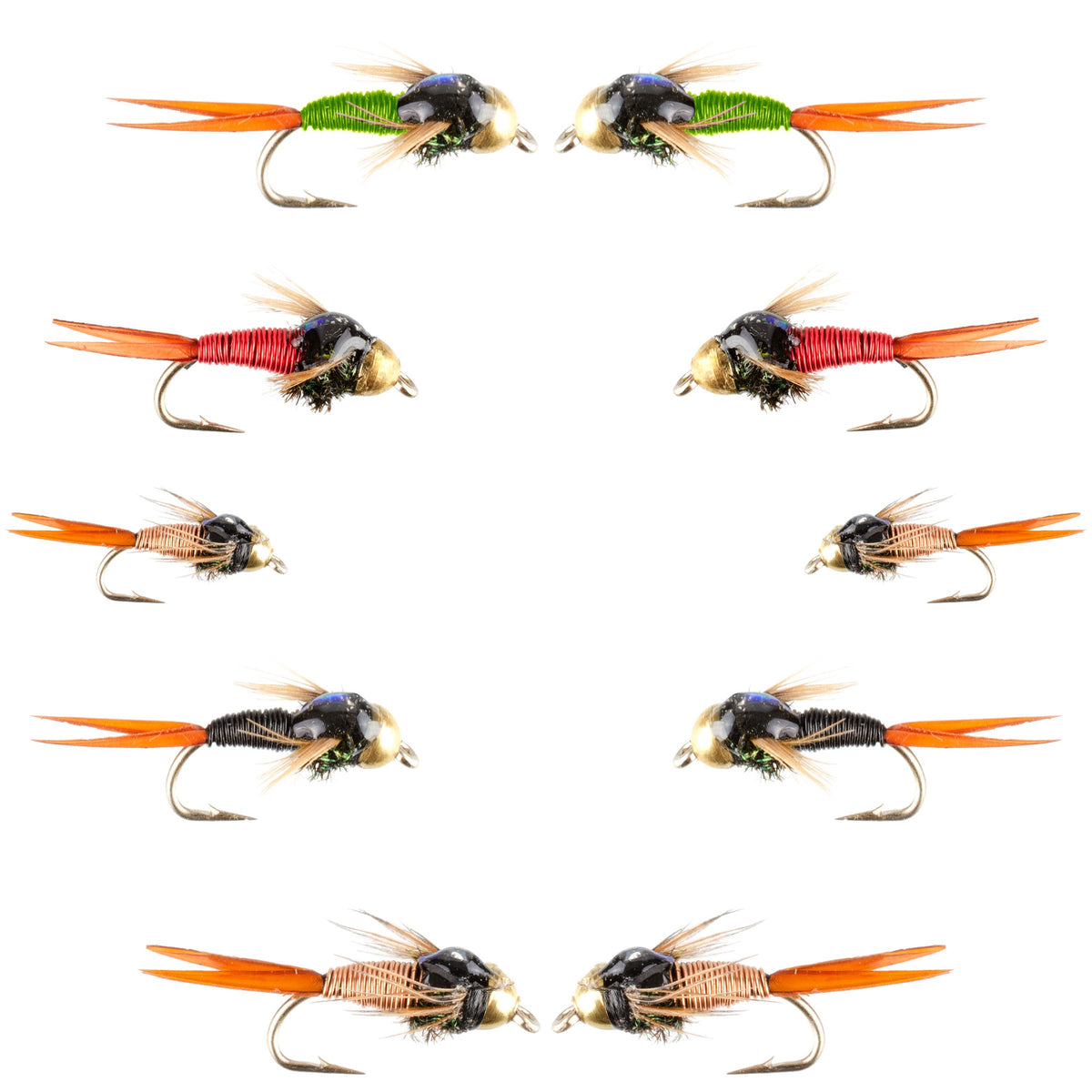Basics Collection - Bead Copper John Assortment - 10 Flies Sizes 14-18