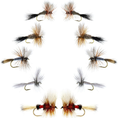 Wulff Fly Assortment from Basics Collection featuring 10 fishing flies in 5 patterns, sizes 10-14 for fly fishing.