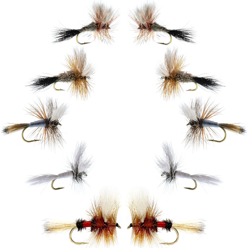 Wulff Fly Assortment from Basics Collection featuring 10 fishing flies in 5 patterns, sizes 10-14 for fly fishing.