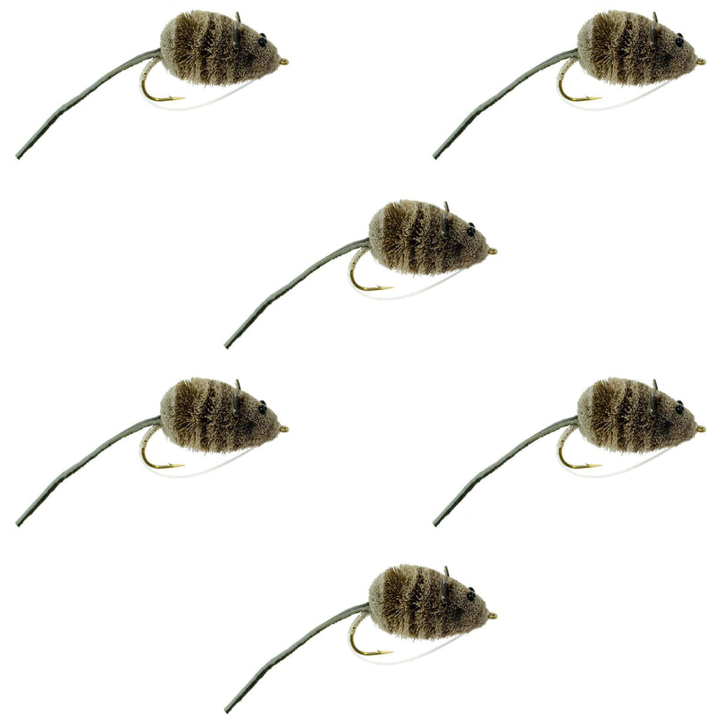 Set of 6 Mighty Mouse Deer Hair Bass Flies with wide gape hooks, weed guard, for bass fly fishing, from The Fly Fishing Place.