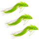 3 Pack Chartreuse Bunny Deer Hair Diver Size 4 Bass Bug With Weed Guard