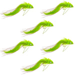 Chartreuse Rabbit Strip Deer Hair Diver 6 Flies Size 4 -  Bass Fly Fishing Bug Wide Gape Bass Hooks With Weed Guard