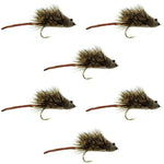 Set of 6 Deer Hair Scruffy Rat bass flies with hooks, wide gape, weed guard for bass fishing, by The Fly Fishing Place