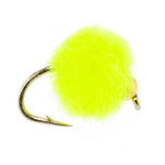 Three bead head egg chartreuse trout wet flies for fly fishing on size 16 hooks, designed for catching freshwater fish.