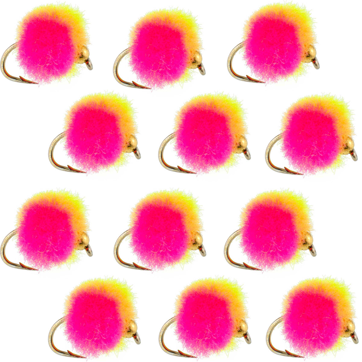 Set of 12 bead head clown egg trout wet flies with hooks in size 16, ideal for fly fishing by The Fly Fishing Place