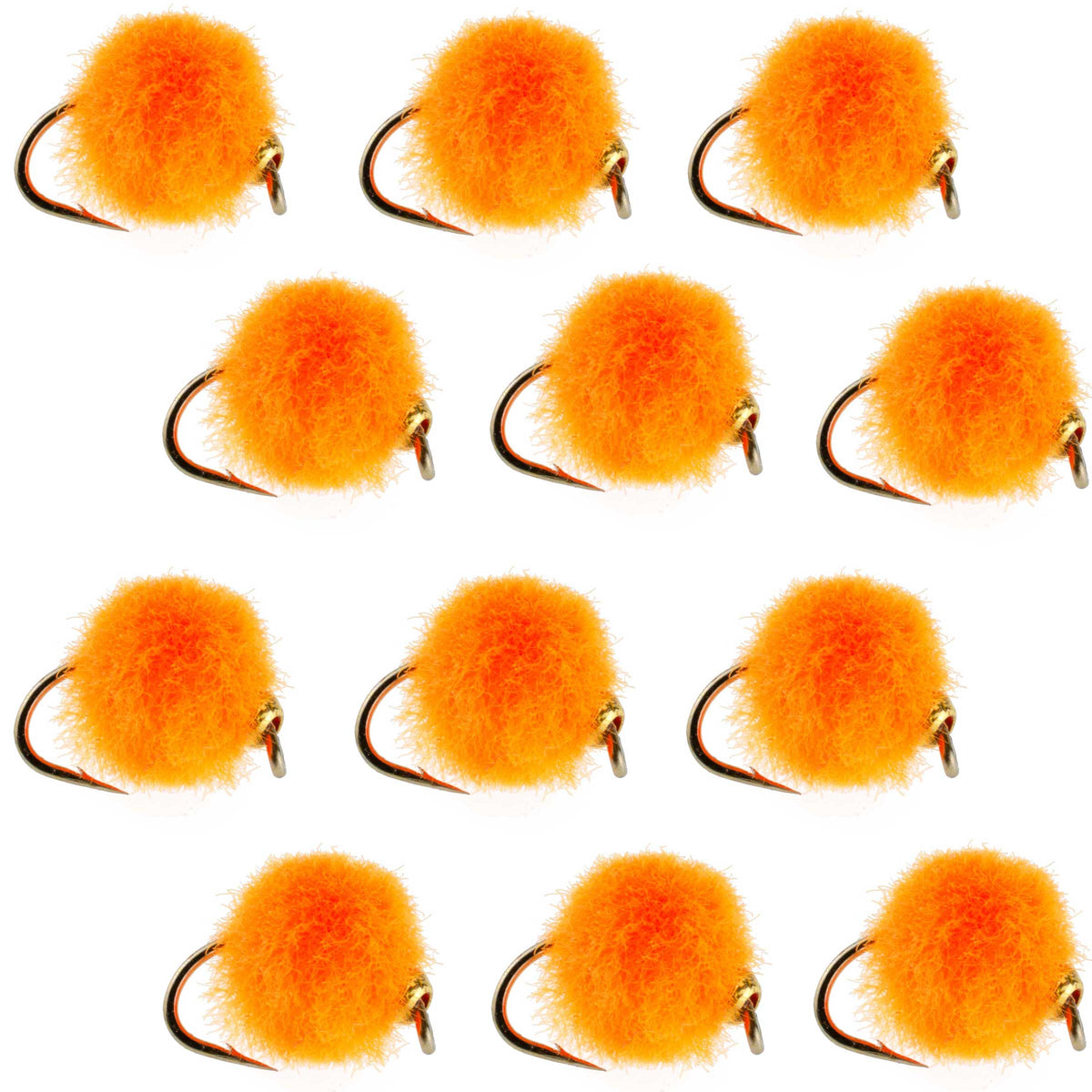 Set of 12 bead head hot orange egg trout wet flies with size 16 hooks for fly fishing by The Fly Fishing Place