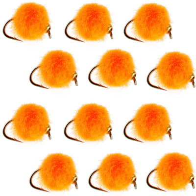Set of 12 bead head hot orange egg trout wet flies with size 16 hooks for fly fishing by The Fly Fishing Place