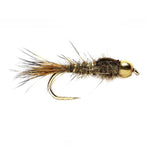 Three barbless gold ribbed Hare's Ear nymph flies with bead heads for trout fishing, size 10, by The Fly Fishing Place.