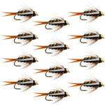 Set of 12 bead head Prince Nymph trout wet flies with size 18 hooks, ideal for fly fishing, by The Fly Fishing Place.