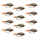 Set of 12 bead head Prince Nymph trout wet flies on hooks, size 14, used for fly fishing by The Fly Fishing Place.