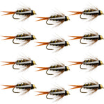 Set of 12 barbless bead-head Prince Nymph trout wet fly fishing flies, size 16, from The Fly Fishing Place.
