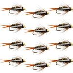 Set of 12 bead-head Prince Nymph trout wet flies for fly fishing, size 14, barbless hooks, by The Fly Fishing Place.