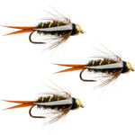 Set of three bead head Prince Nymph wet flies for trout fishing, size 14, barbless hooks, by The Fly Fishing Place.
