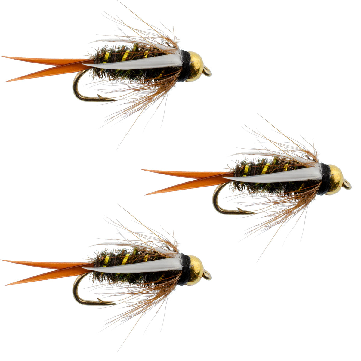 Set of three bead head Prince Nymph wet flies for trout fishing, size 10, featuring realistic fly patterns for fly fishing.