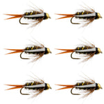 Set of 6 bead-head Prince Nymph trout wet flies for fly fishing, size 14, barbless hooks, by The Fly Fishing Place.