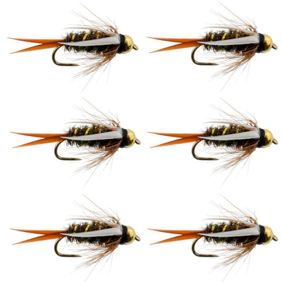 Set of 6 Barbless Bead-Head Prince Nymph Trout Wet Flies for fly fishing, size 16, by The Fly Fishing Place.