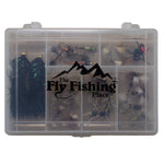 Closed fly box with Essential 28 Trout Fly Assortment from The Fly Fishing Place, ideal for beginner and advanced fly fishers.