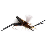Assorted black foam hopper flies for fishing, size 10, from the Basics Collection by The Fly Fishing Place, designed for terrestrial fishing.