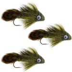 3 Pack Big Eye Olive Sculpin Streamer Flies - Hook Size 2