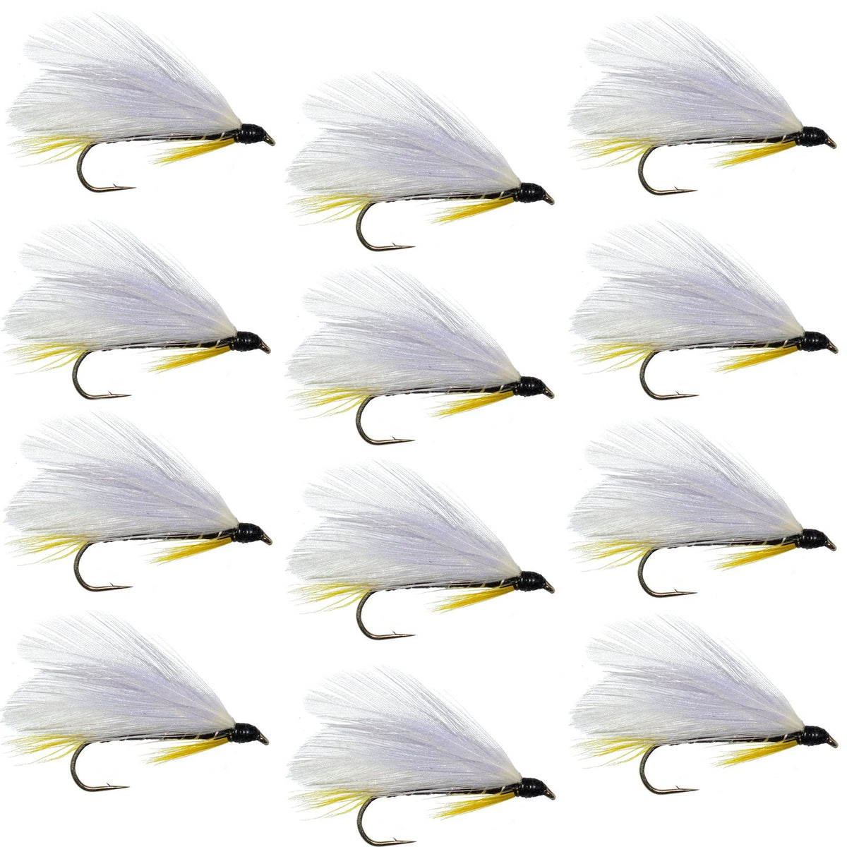 Set of 12 Black Ghost Classic Trout and Bass Streamer Flies, size 4, for fly fishing, featuring realistic wet fly design for