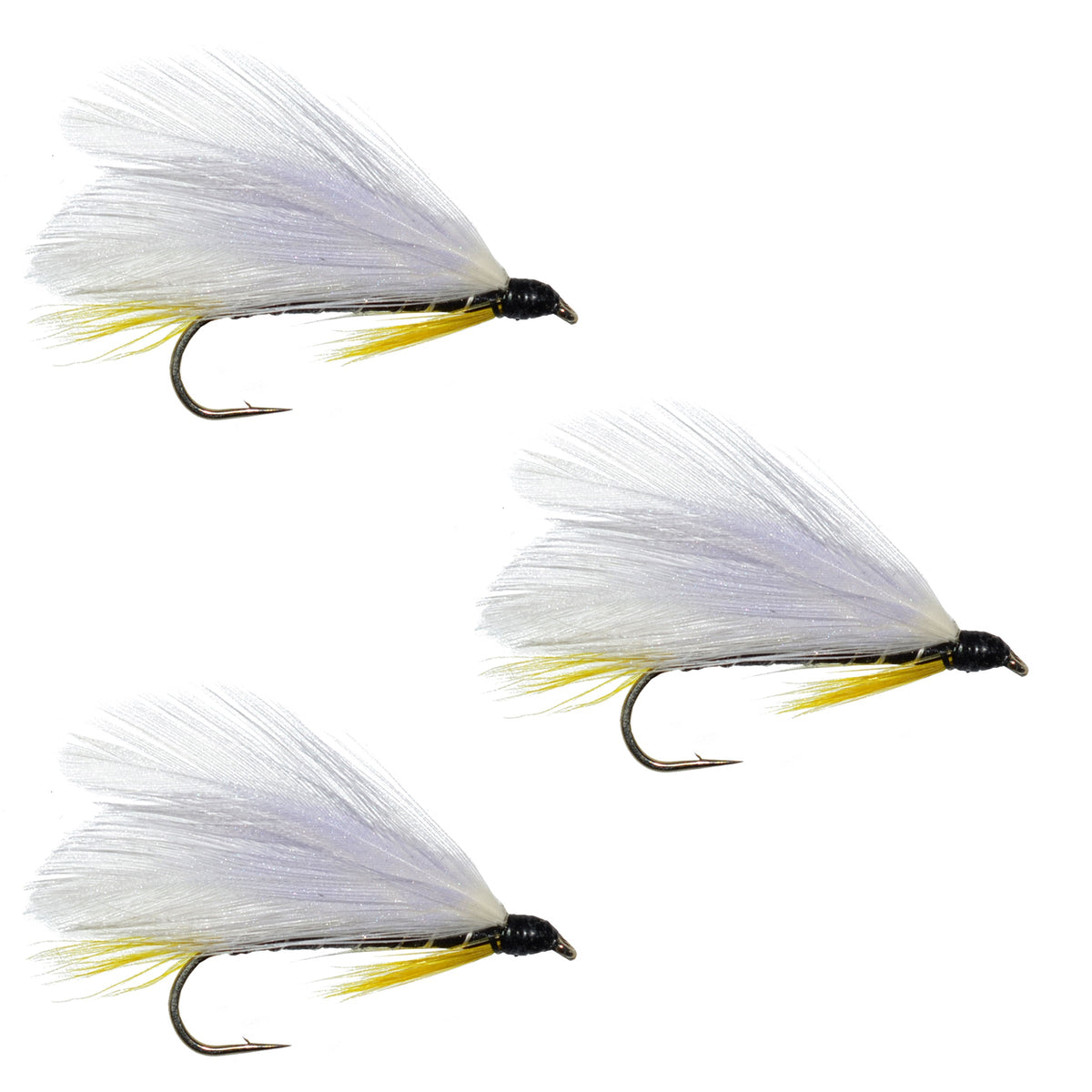 Set of three black Ghost Classic trout and bass streamer flies, size 4 hooks, for freshwater fly fishing by The Fly Fishing Place.