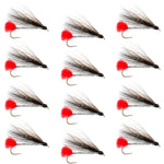 Set of 12 Black Nose Dace trout wet streamer flies with size 4 hooks, designed for fly fishing by The Fly Fishing Place.