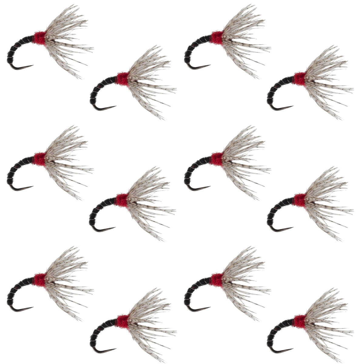 Black Zebra Sakasa Kebari tenkara fly set with 12 size 12 nymph flies for fly fishing, featuring black and zebra pattern details.