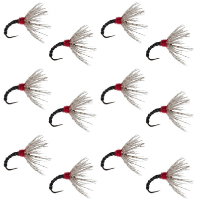 Black Zebra Sakasa Kebari tenkara fly set with 12 size 12 nymph flies for fly fishing, featuring black and zebra pattern details.
