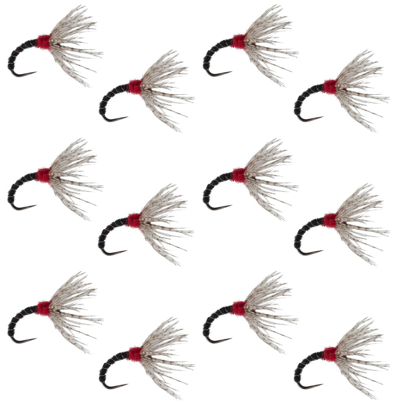 Black Zebra Sakasa Kebari tenkara fly set with 12 size 12 nymph flies for fly fishing, featuring black and zebra pattern details.