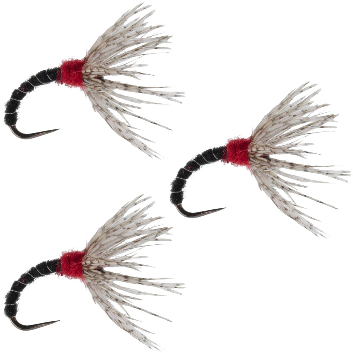 Set of three black zebra Tenkara Kebari flies, size 12, fishing nymphs for fly fishing, by The Fly Fishing Place.