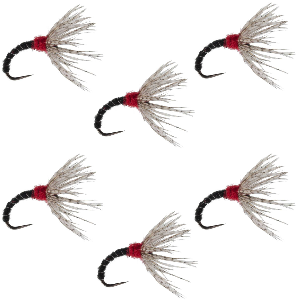 Set of six Black Zebra Sakasa Kebari Tenkara flies, size 12, fishing nymphs for fly fishing, by The Fly Fishing Place.