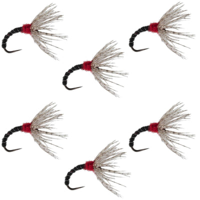 Set of six Black Zebra Sakasa Kebari Tenkara flies, size 12, fishing nymphs for fly fishing, by The Fly Fishing Place.
