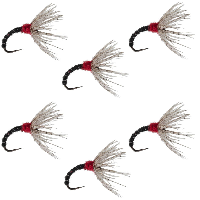 Set of six Black Zebra Sakasa Kebari Tenkara flies, size 12, fishing nymphs for fly fishing, by The Fly Fishing Place.