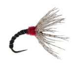 Three black zebra Sakasa Kebari Tenkara flies in size 12 with detailed feather and dubbing finishes, designed for fly fishing.