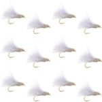 Set of 12 CDC Baetis Emerger BWO wet trout fishing flies on hooks, size 18, by The Fly Fishing Place, detailed feather and dubbing pattern.
