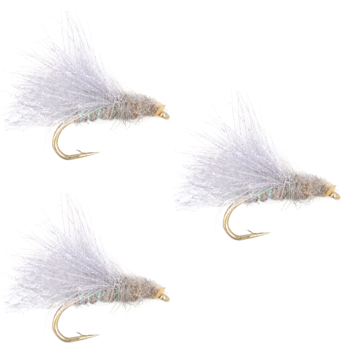 Set of 3 CDC Baetis Emerger BWO wet flies for trout fishing, size 18, by The Fly Fishing Place.