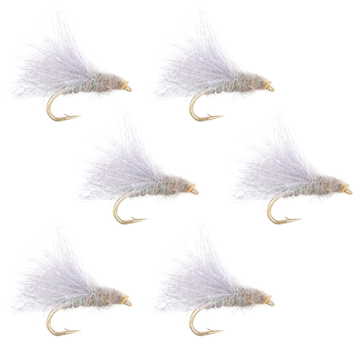 Set of 6 CDC Baetis Emerger BWO wet flies for trout fishing, size 16, featuring blue winged olive pattern by The Fly Fishing Place.