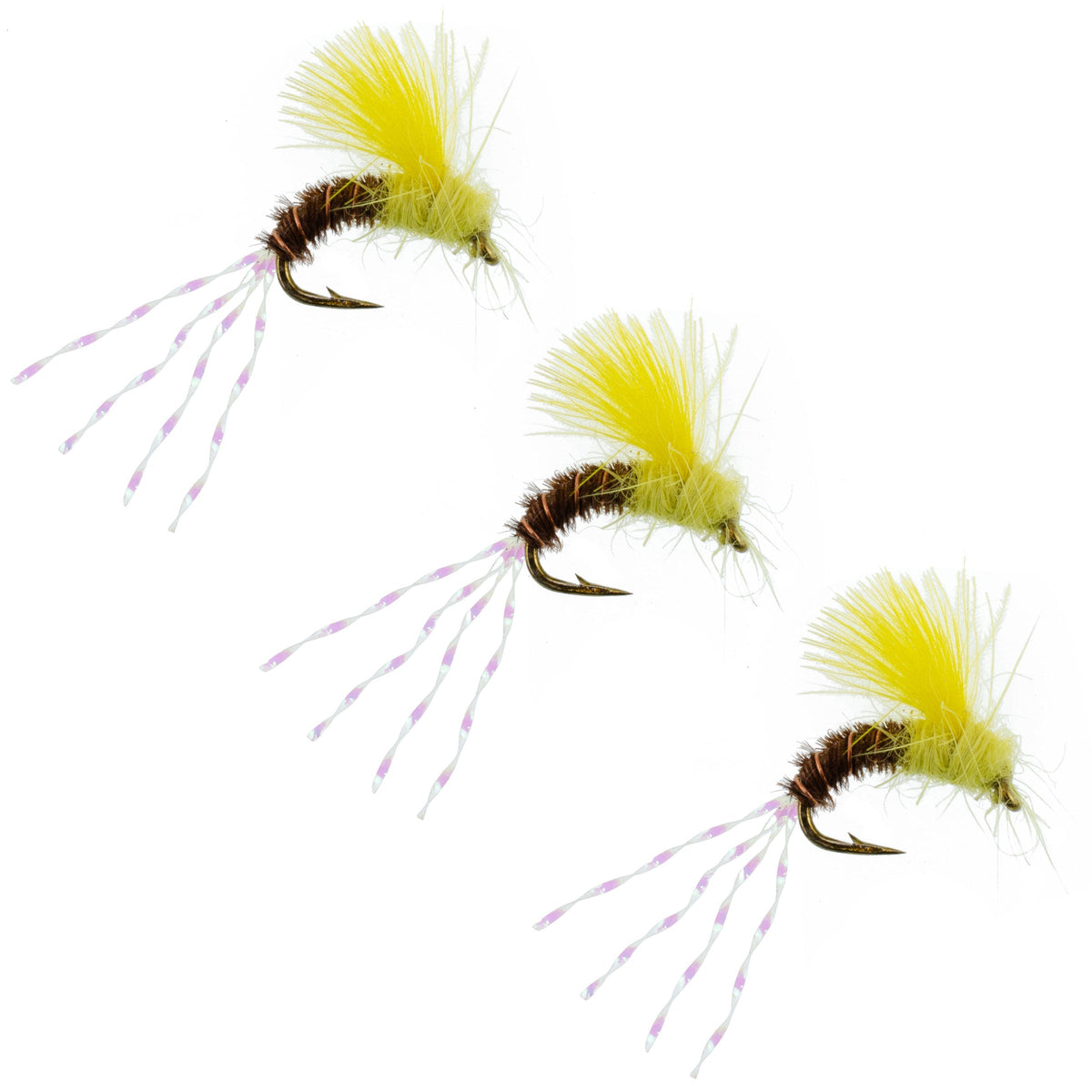 Three CDC Pale Morning Dun Emerger trout wet fishing flies in size 18, designed for fly fishing by The Fly Fishing Place.