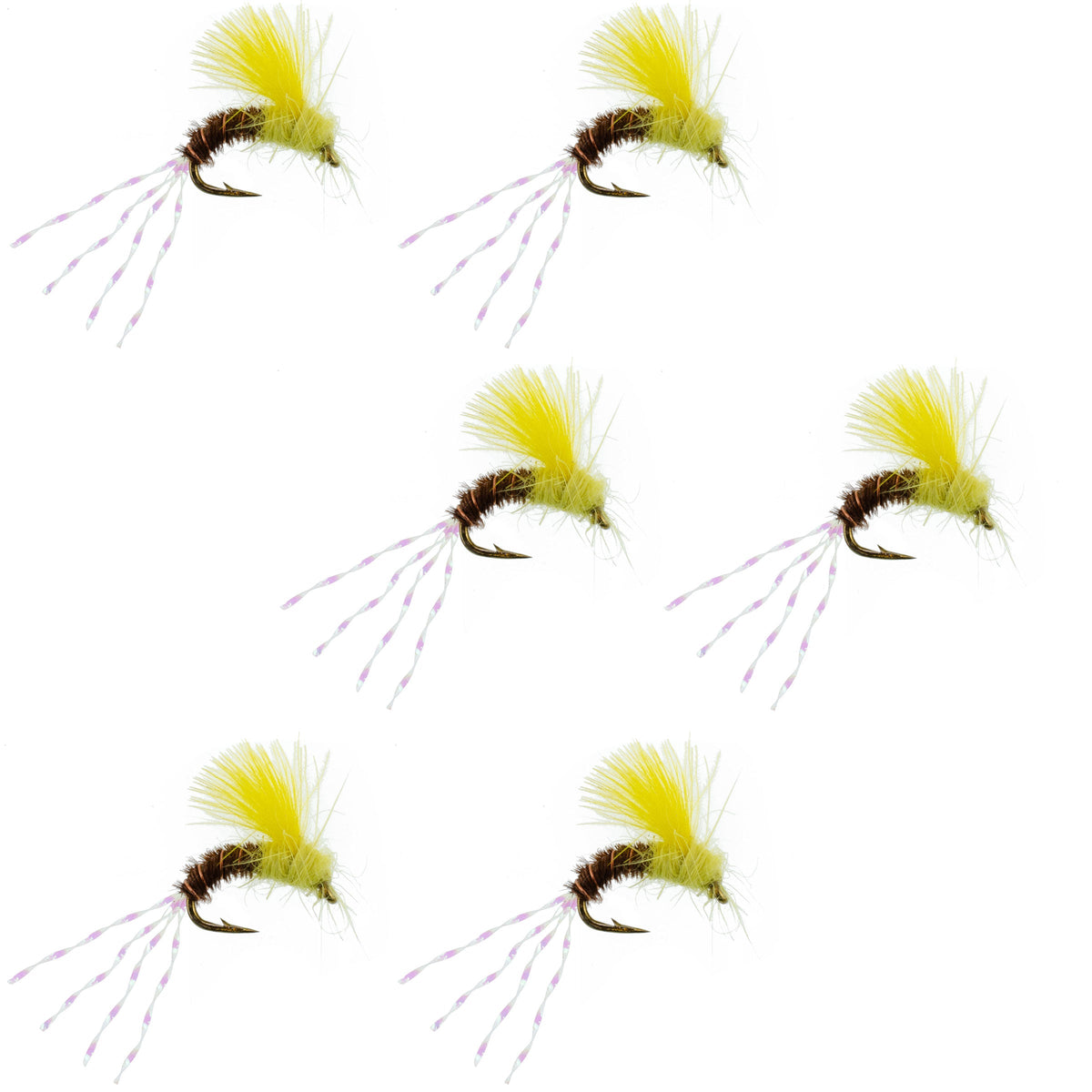 Set of six CDC Pale Morning Dun Emerger PMD trout wet fishing flies, size 18, by The Fly Fishing Place.