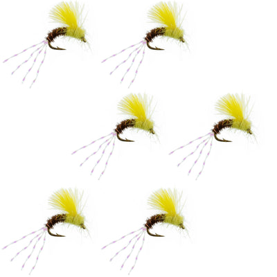 Set of six CDC Pale Morning Dun Emerger PMD trout wet fishing flies, size 18, by The Fly Fishing Place.