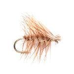 Set of 12 tan elk hair caddis dry flies for trout fishing, size 14, crafted by The Fly Fishing Place.