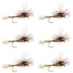 Set of six Adams Parachute Dry Flies for trout fishing, size 12, with calf tail and classic dry fly design.