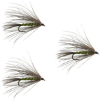 Three Carey Special Soft Hackle Grouse and Olive Wet Flies for trout fishing, size 10 hooks from The Fly Fishing Place.