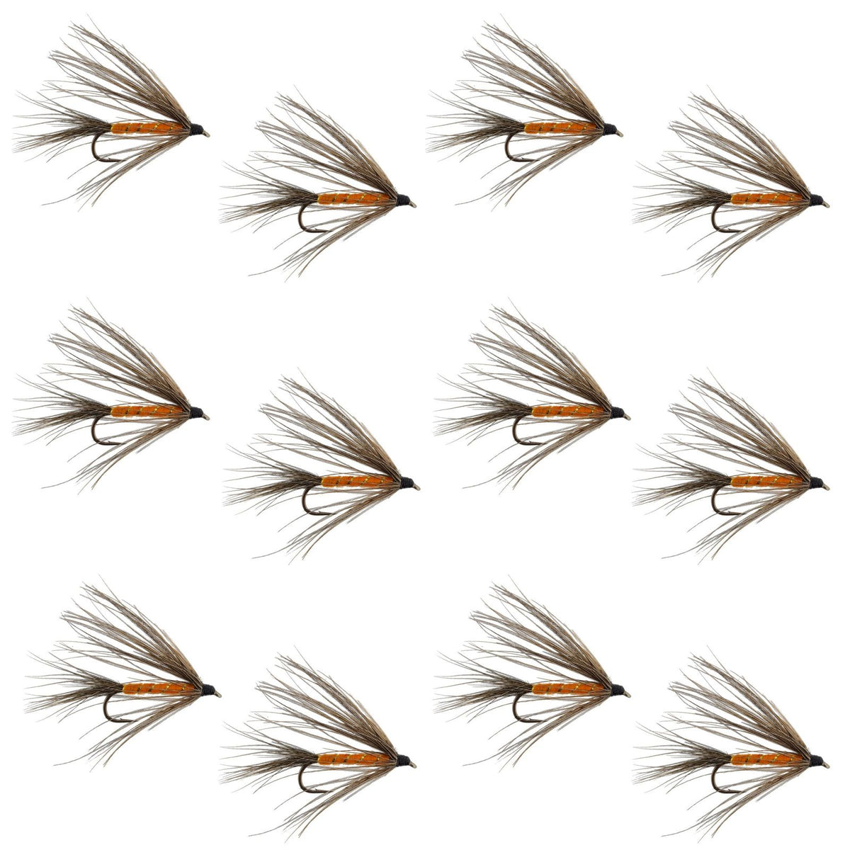 Carey Special Soft Hackle Grouse and Orange Wet Fly set of 12 trout flies on size 10 hooks for fly fishing.