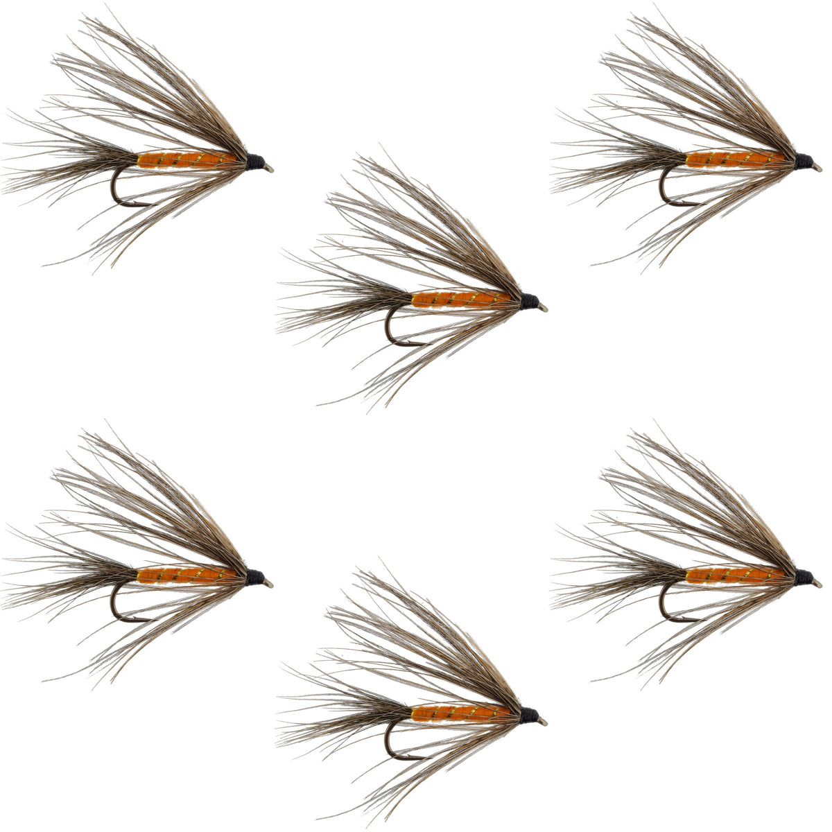 Carey Special Soft Hackle Grouse and Orange Wet Fly set of 6 trout wet flies on hook size 10 for fly fishing.