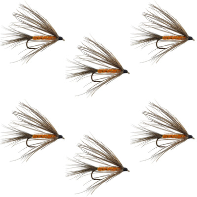 Carey Special Soft Hackle Grouse and Orange Wet Fly set of 6 trout wet flies on hook size 10 for fly fishing.