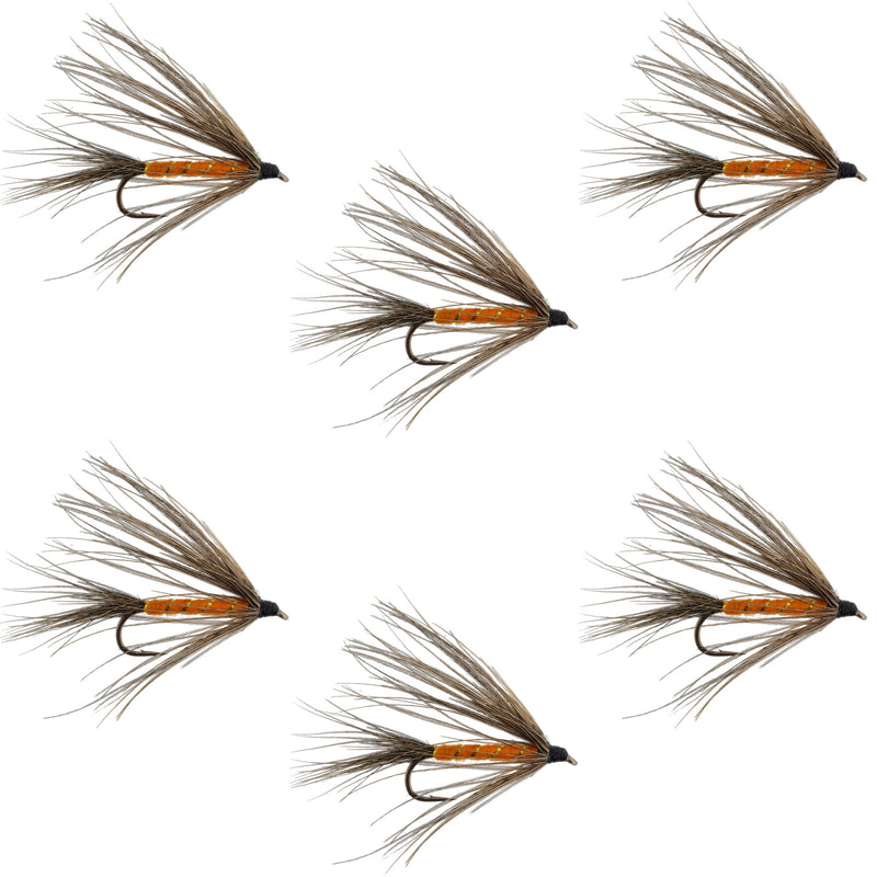 Carey Special Soft Hackle Grouse and Orange Wet Fly set of 6 trout wet flies on hook size 10 for fly fishing.