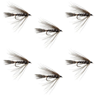 Set of 6 Carey Special Soft Hackle Grouse and Peacock Wet Flies for trout fishing, hook size 10, by The Fly Fishing Place