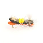 Black and orange foam Chernobyl Ant trout dry fly with hook size 10, designed for fly fishing, featuring realistic body and wing details.