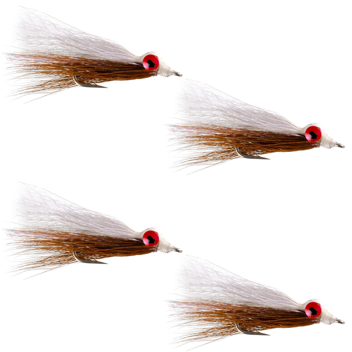 Clousers Deep Minnow Brown/White Streamer- 4 Saltwater Flies - Size 1/0